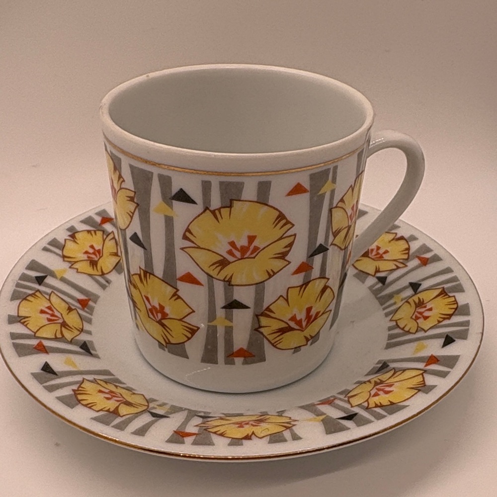Vintage Floral Patterned Demitasse Cup and Saucer Set